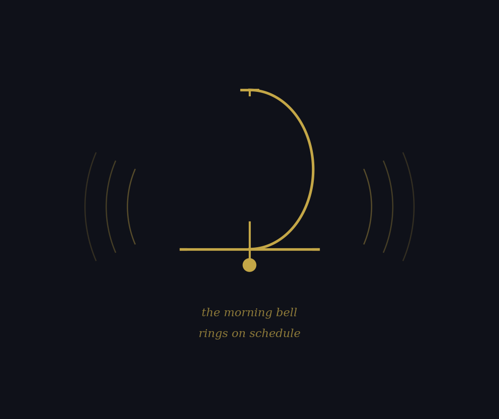 A gold bell on dark blue background with sound waves radiating outward